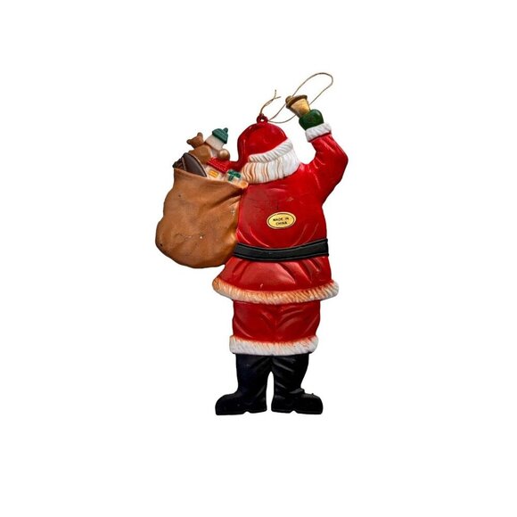 Vintage 5” Slim Design Santa Claus Ringing Bell Christmas Tree Ornament Bag Toys - Picture 2 of 2